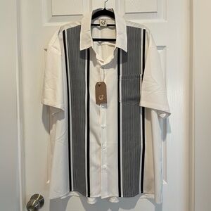 White and Black Casual Button Down Shirt with Vertical Stripes